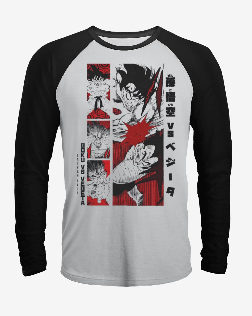 Polera Raglan Blanco / Negro de Goku vs Vegeta