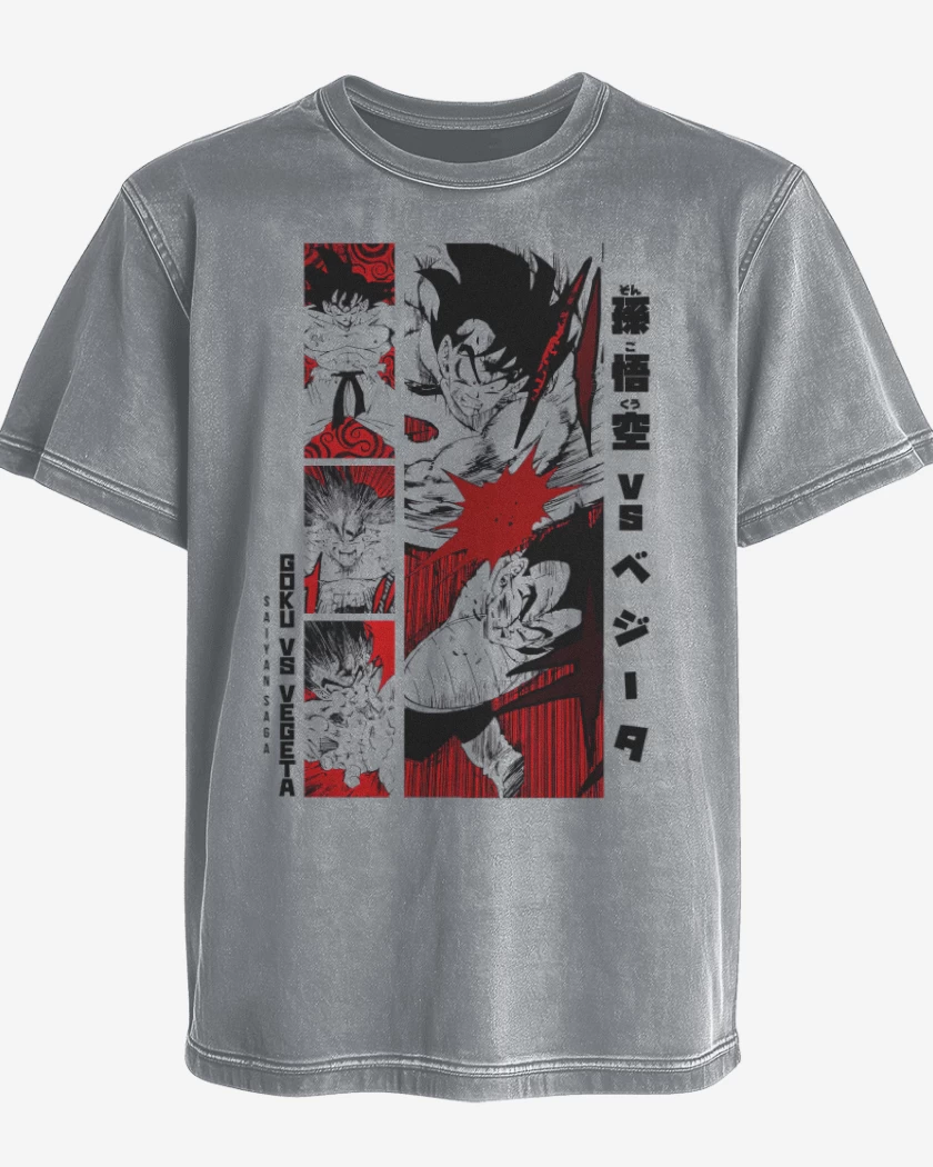 Polera desgastada Gris Melange de Goku vs Vegeta
