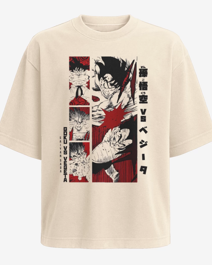 Polera Oversize Beige de Goku vs Vegeta