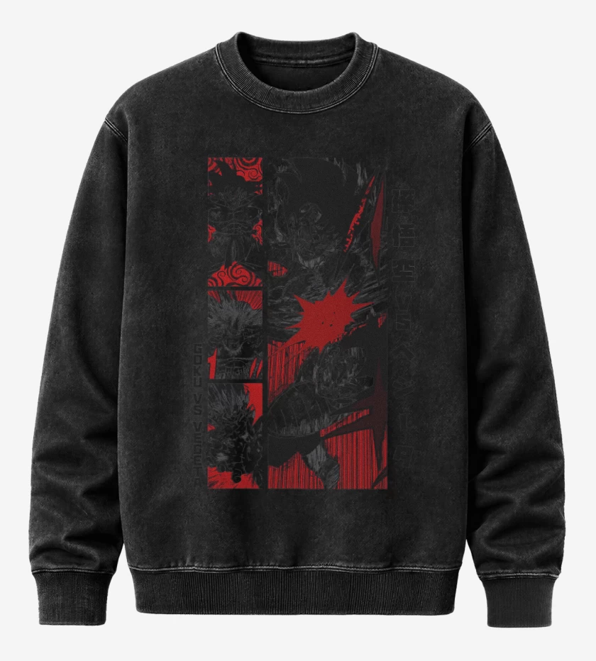 Poleron Polo Acid Wash Negro de Goku vs Vegeta