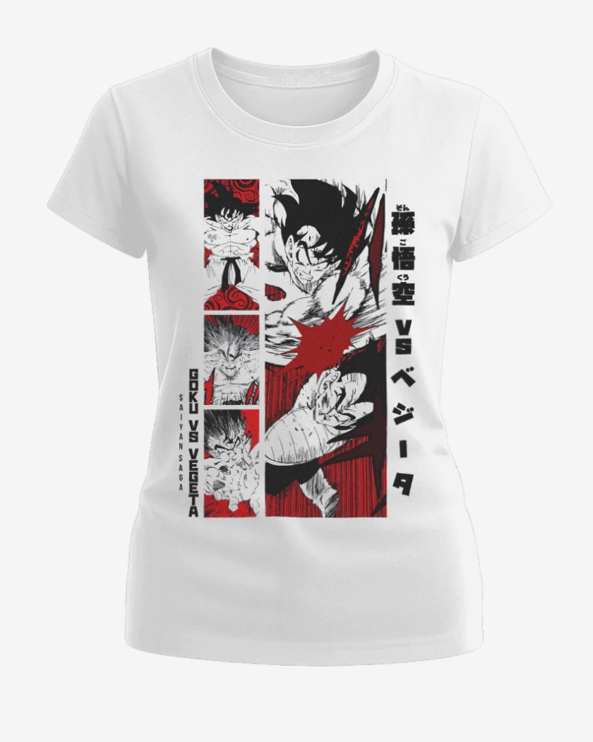 Polera de Mujer Blanco de Goku vs Vegeta