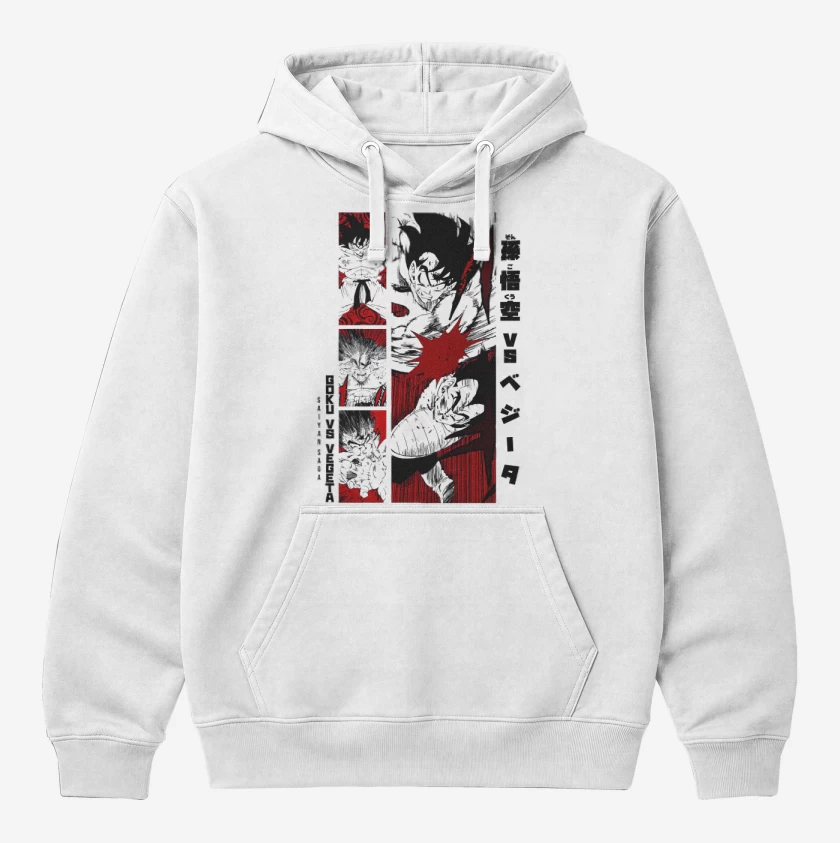 Polerón Canguro Blanco de Goku vs Vegeta