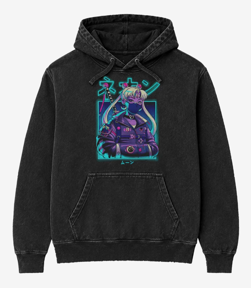 Poleron Canguro Acid Wash Negro de Moon girl