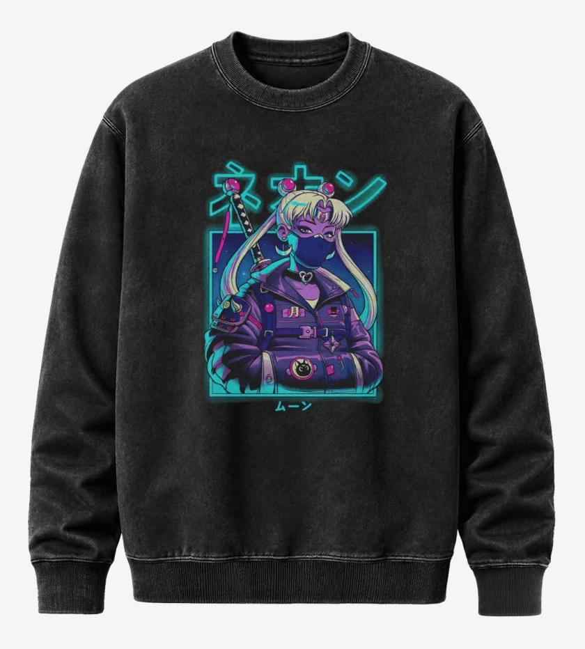 Poleron Polo Acid Wash Negro de Moon girl