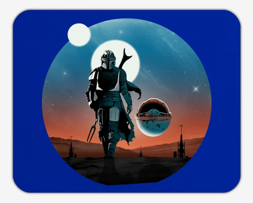 Mousepad Azul Marino de El Mandalorian y el Yodita