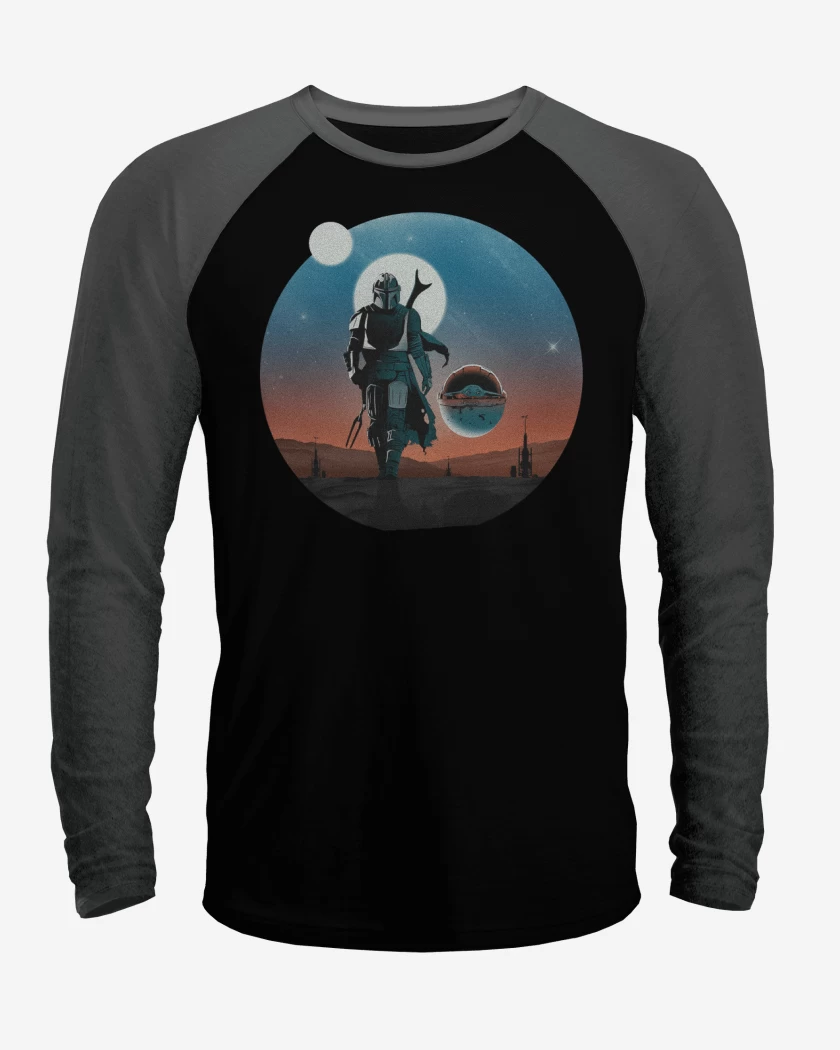 Polera Raglan Negro / Negro Heather de El Mandalorian y el Yodita