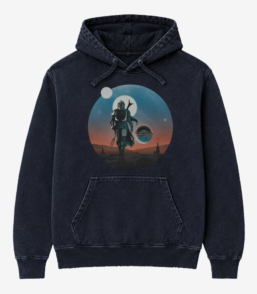 Poleron Canguro Acid Wash Azul Marino de El Mandalorian y el Yodita