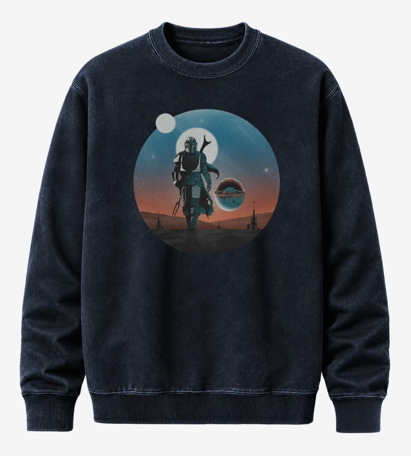 Poleron Polo Acid Wash Azul Marino de El Mandalorian y el Yodita