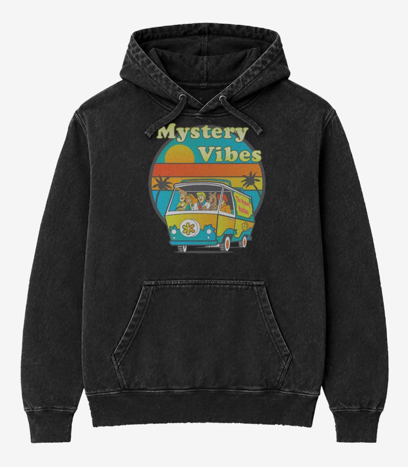Poleron Canguro Acid Wash Negro de Vibras misteriosas