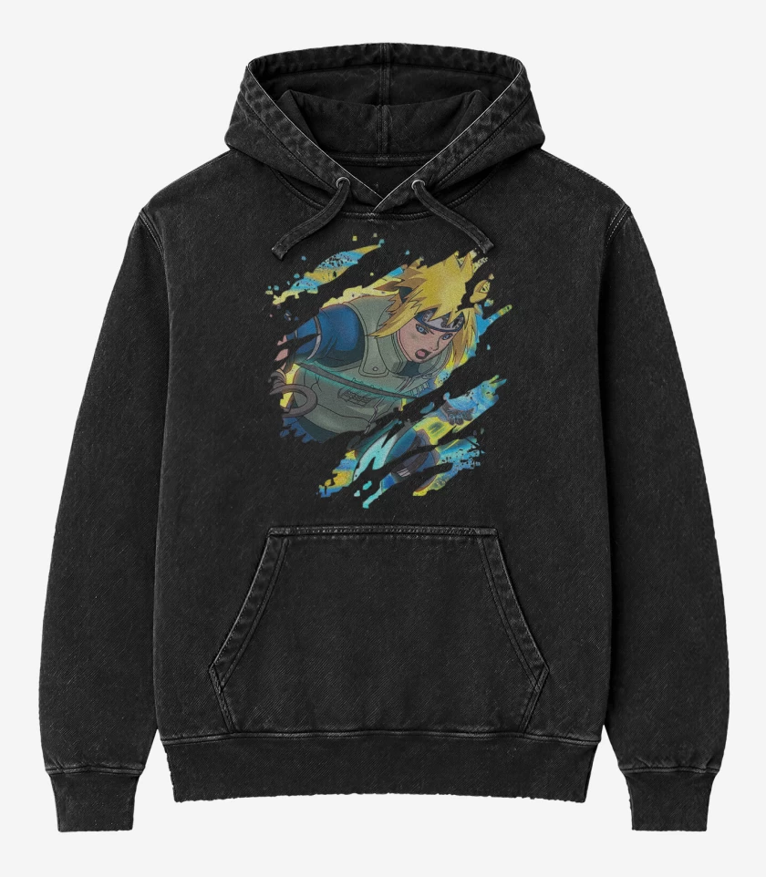 Poleron Canguro Acid Wash Negro de Minato