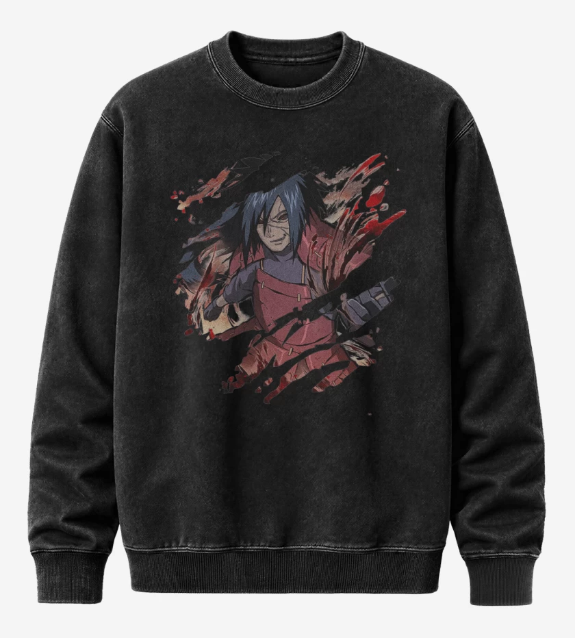 Poleron Polo Acid Wash Negro de Madara Uchiha