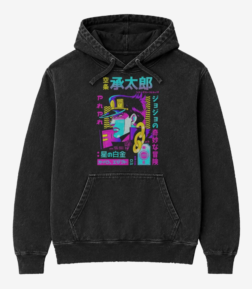 Poleron Canguro Acid Wash Negro de Jotaro Stardust Crusaders