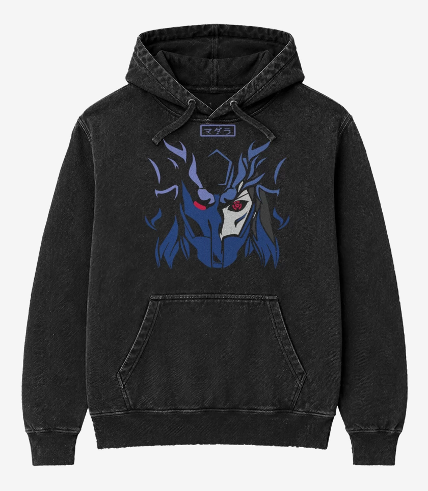 Poleron Canguro Acid Wash Negro de Susanoo Madara Uchiha