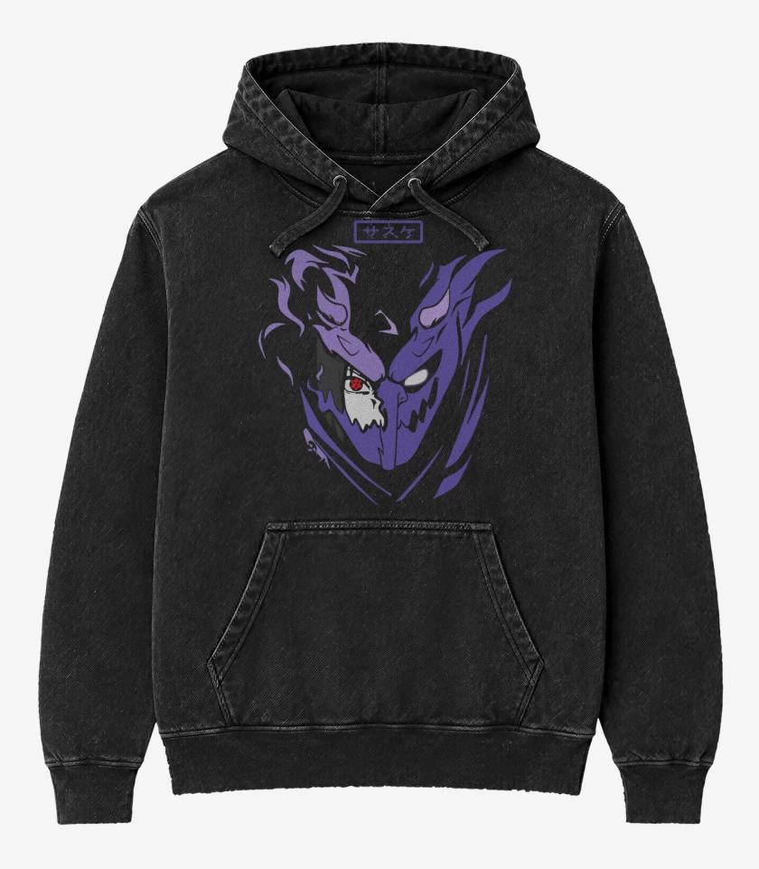 Poleron Canguro Acid Wash Negro de Susanoo Sasuke