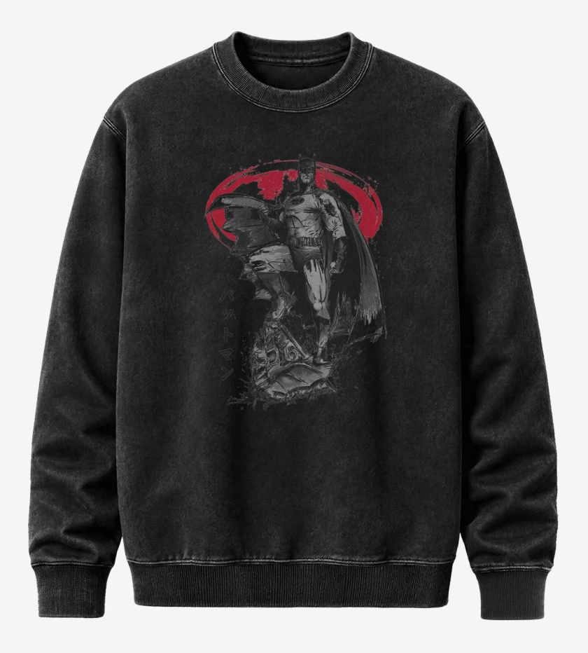 Poleron Polo Acid Wash Negro de Batman Murciélago 