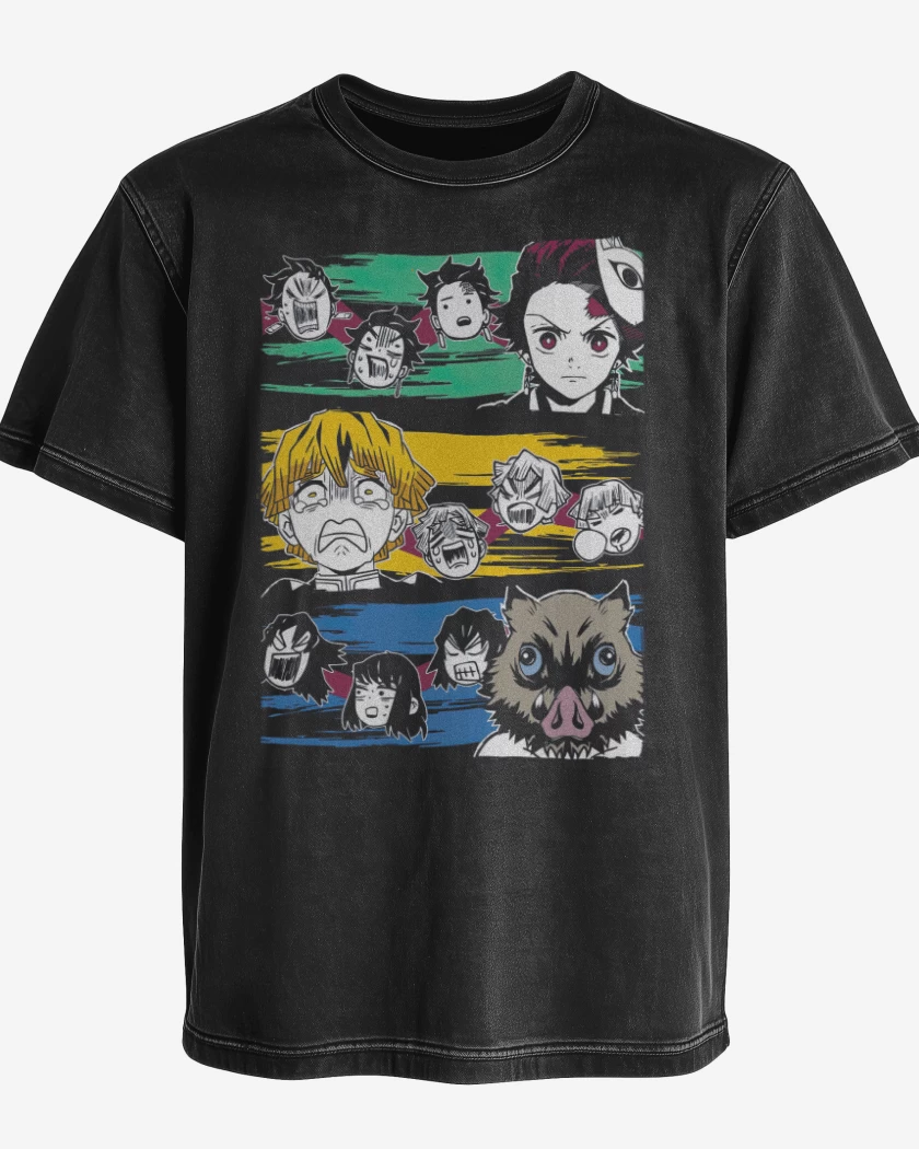 Polera desgastada Negro de Demon Slayer 4