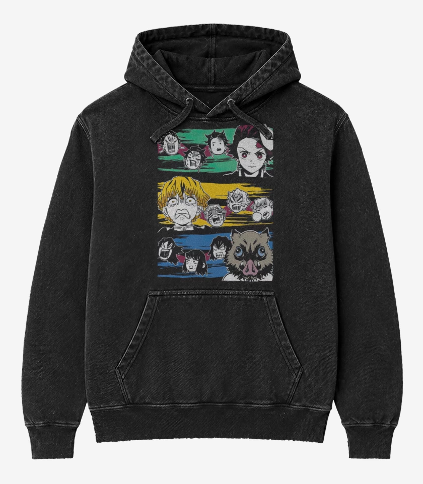 Poleron Canguro Acid Wash Negro de Demon Slayer 4