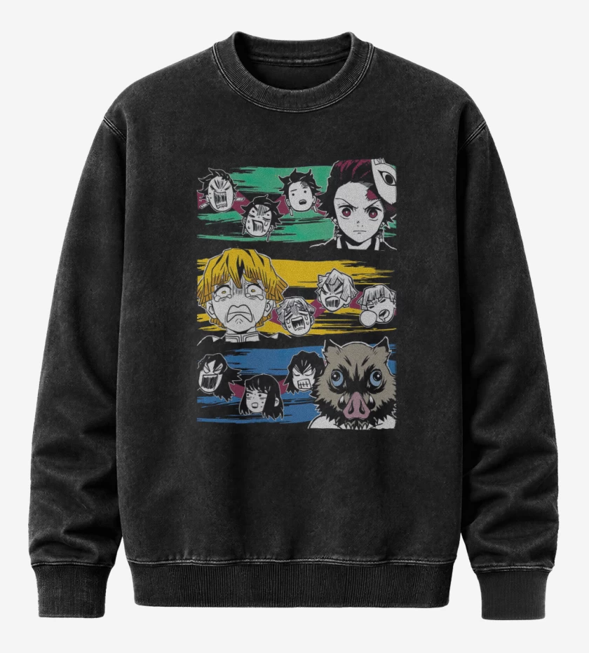 Poleron Polo Acid Wash Negro de Demon Slayer 4