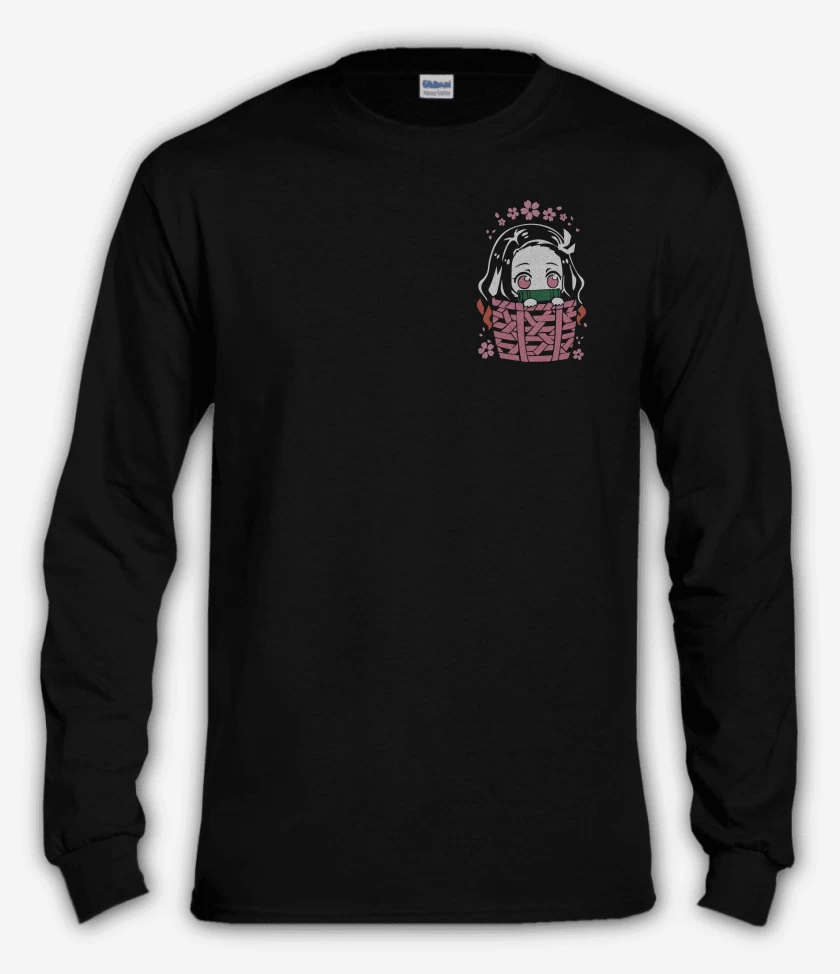 Polera manga larga Negro de Nezuko de Bolsillo