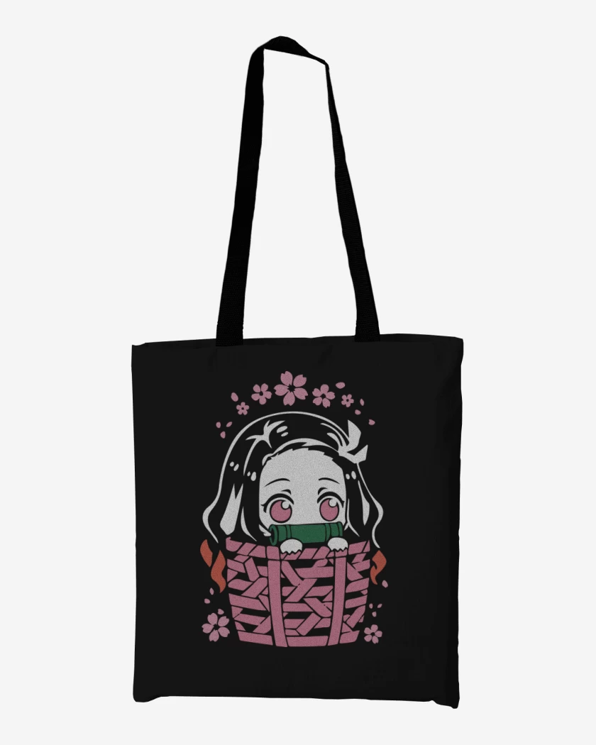 Totebag Negro de Nezuko de Bolsillo