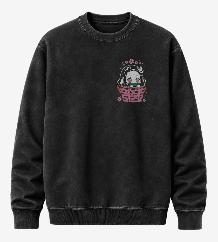Poleron Polo Acid Wash Negro de Nezuko de Bolsillo