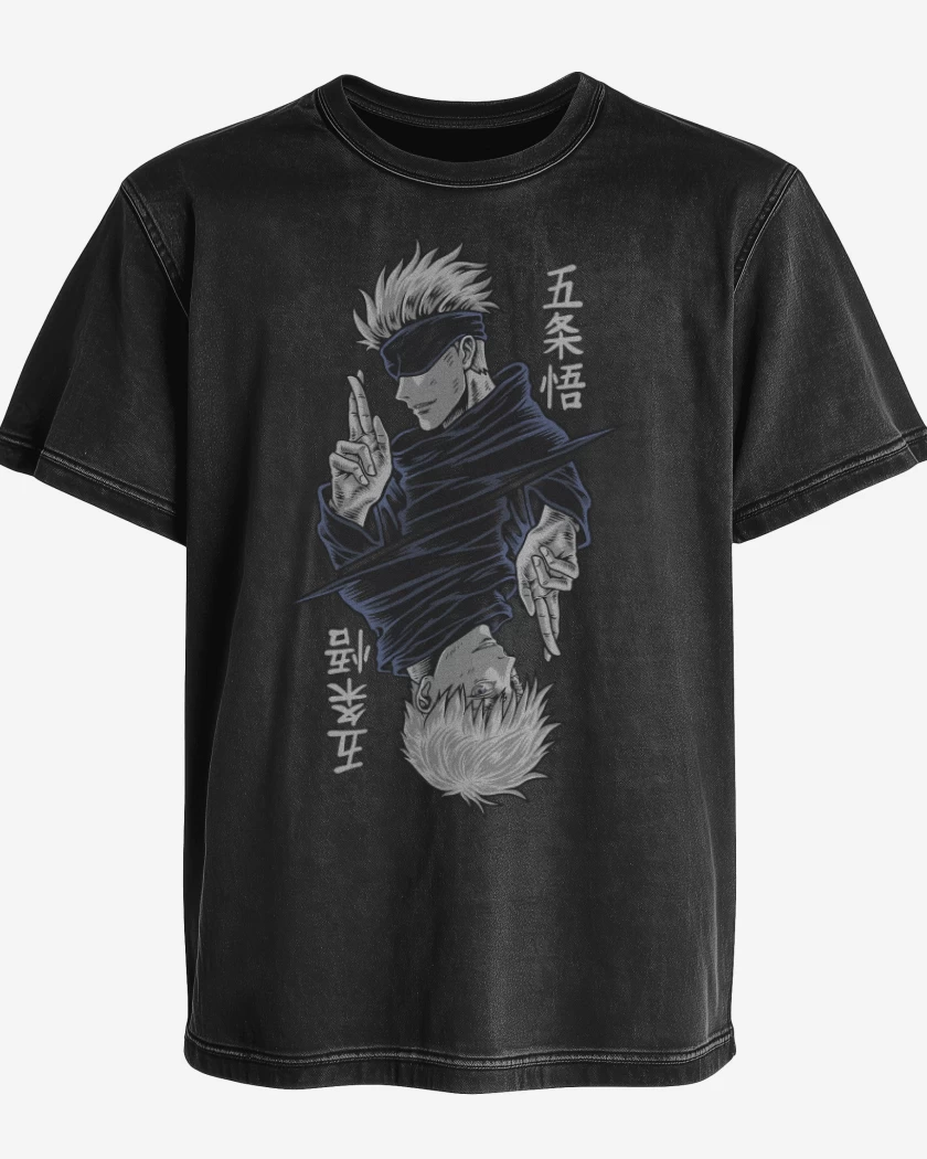 Polera desgastada Negro de Satoru Gojo 