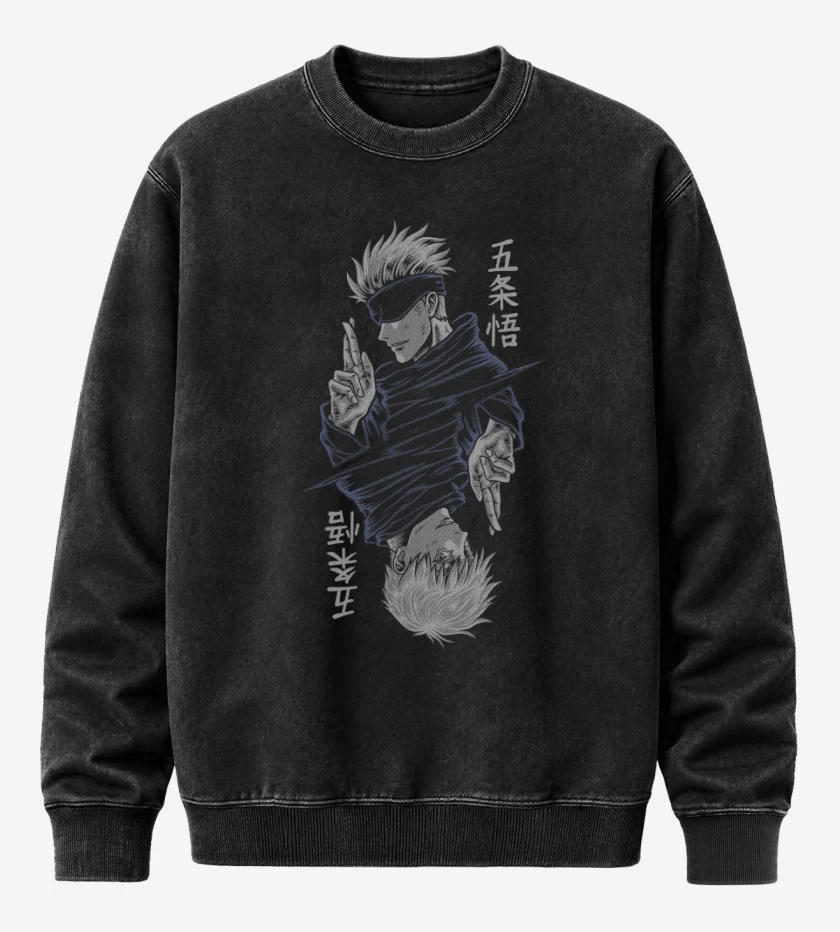 Poleron Polo Acid Wash Negro de Satoru Gojo 