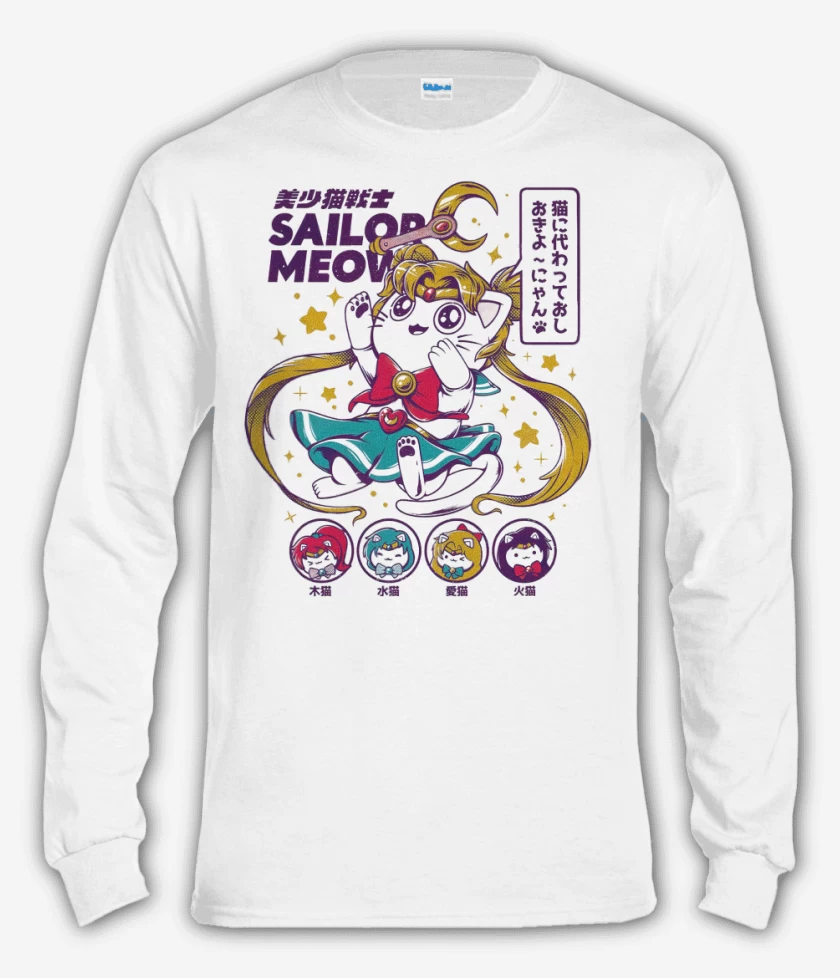 Polera manga larga Blanco de Sailor Meow