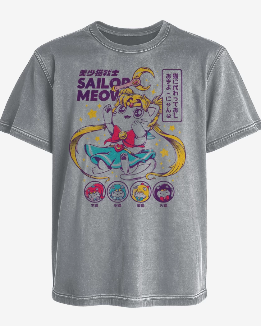 Polera desgastada Gris Melange de Sailor Meow
