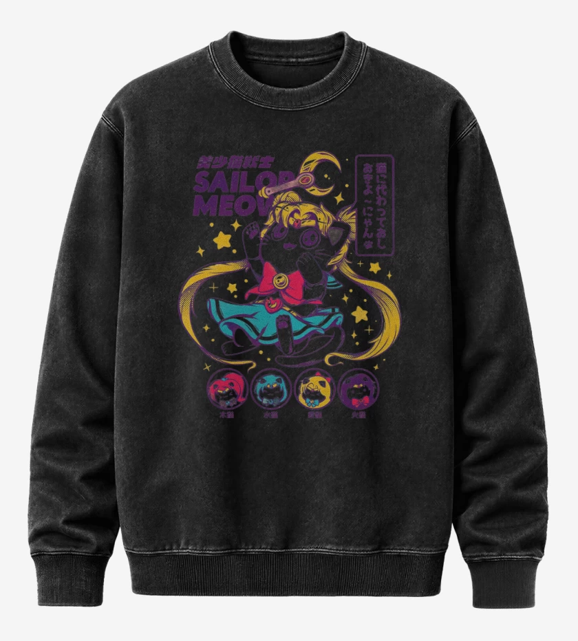 Poleron Polo Acid Wash Negro de Sailor Meow
