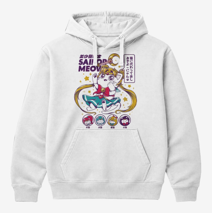 Polerón Canguro Blanco de Sailor Meow