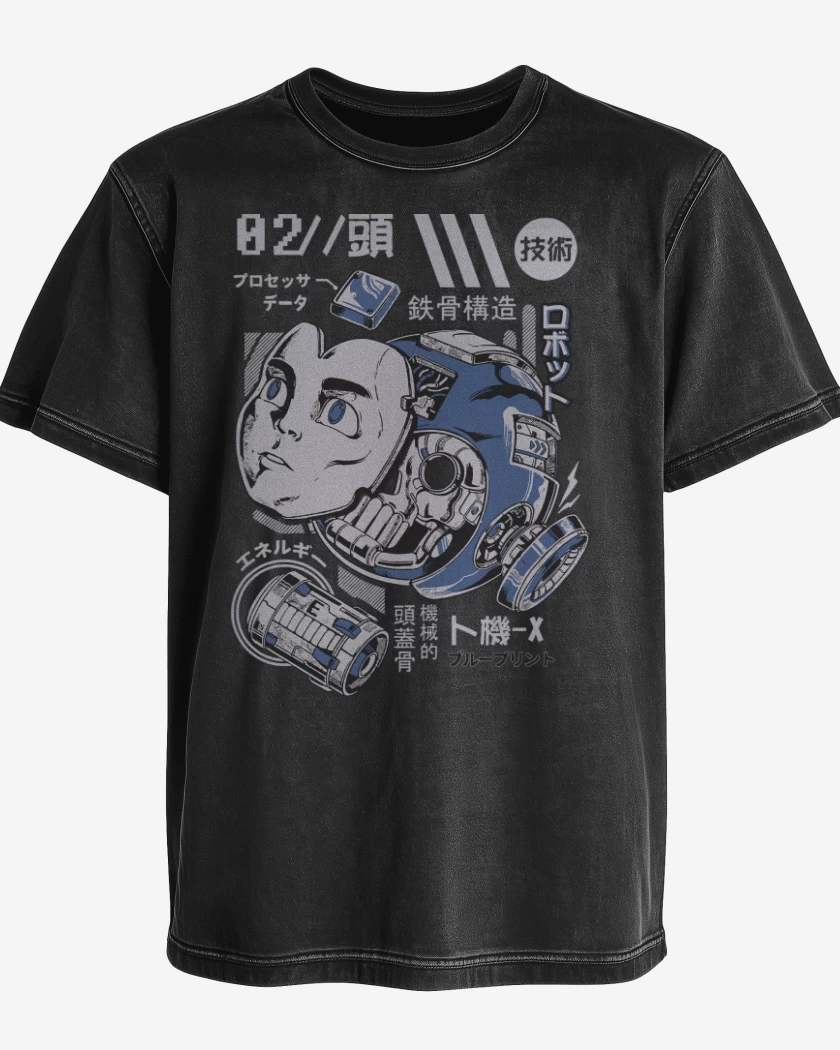 Polera desgastada Negro de Megaman Desarmado