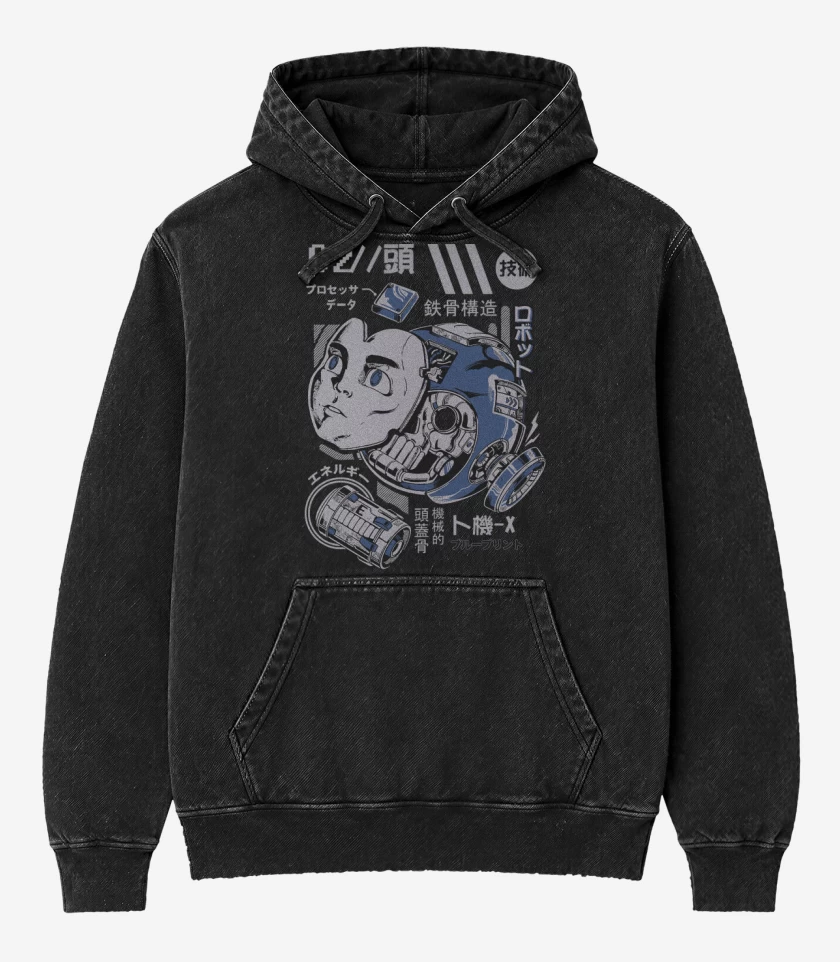 Poleron Canguro Acid Wash Negro de Megaman Desarmado