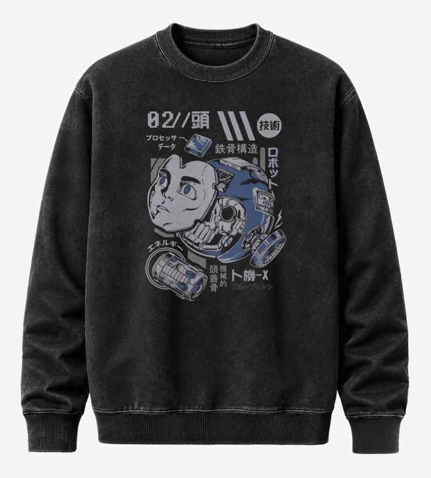Poleron Polo Acid Wash Negro de Megaman Desarmado