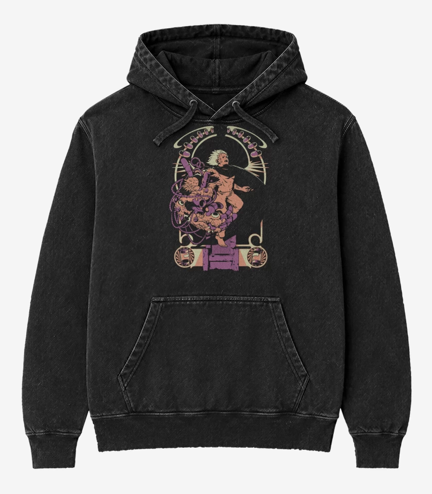 Poleron Canguro Acid Wash Negro de Tetsuoooo!