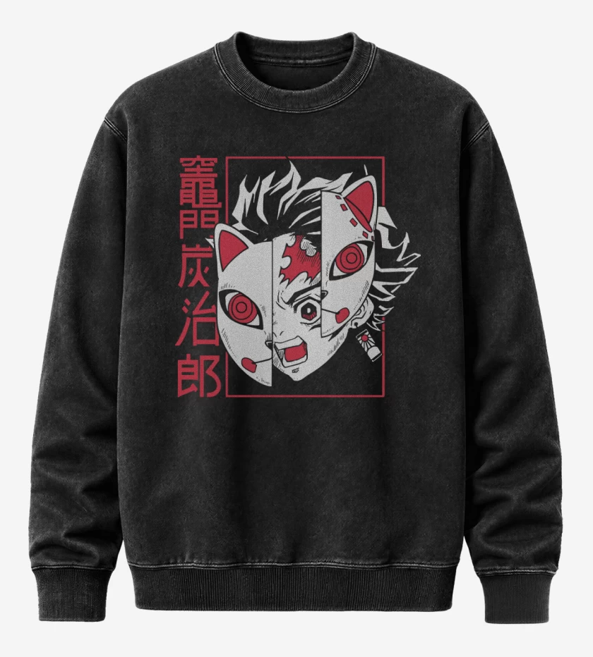Poleron Polo Acid Wash Negro de Tanjiro