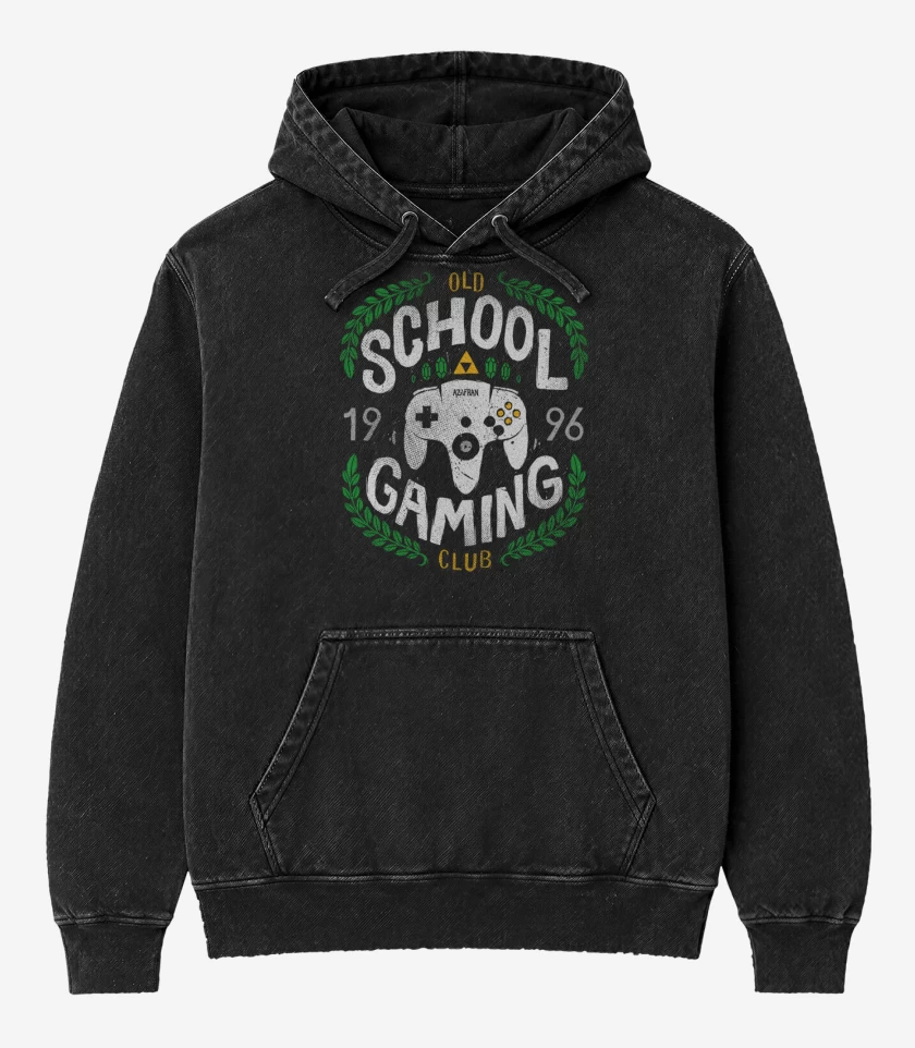 Poleron Canguro Acid Wash Negro de Old School gaming