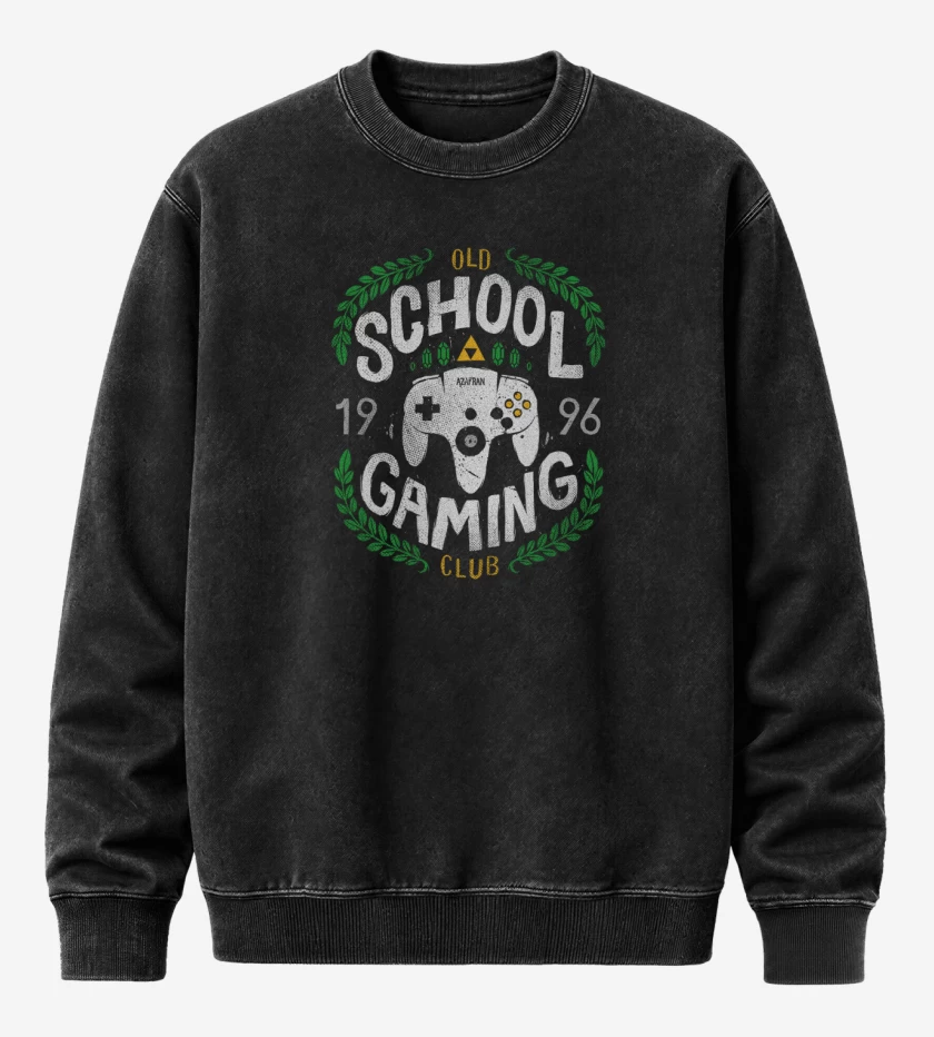 Poleron Polo Acid Wash Negro de Old School gaming