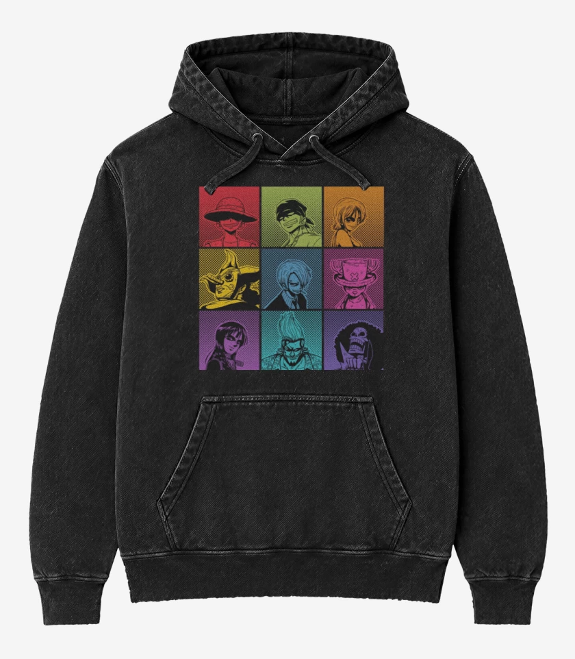 Poleron Canguro Acid Wash Negro de One piece personajes