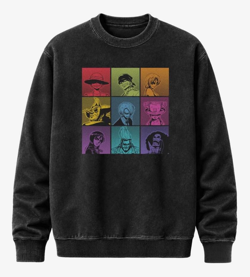 Poleron Polo Acid Wash Negro de One piece personajes