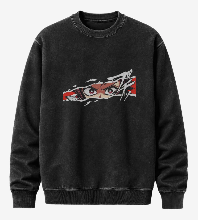 Poleron Polo Acid Wash Negro de Tanjiro