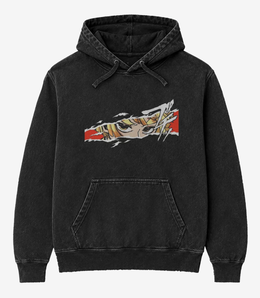 Poleron Canguro Acid Wash Negro de Zenitsu
