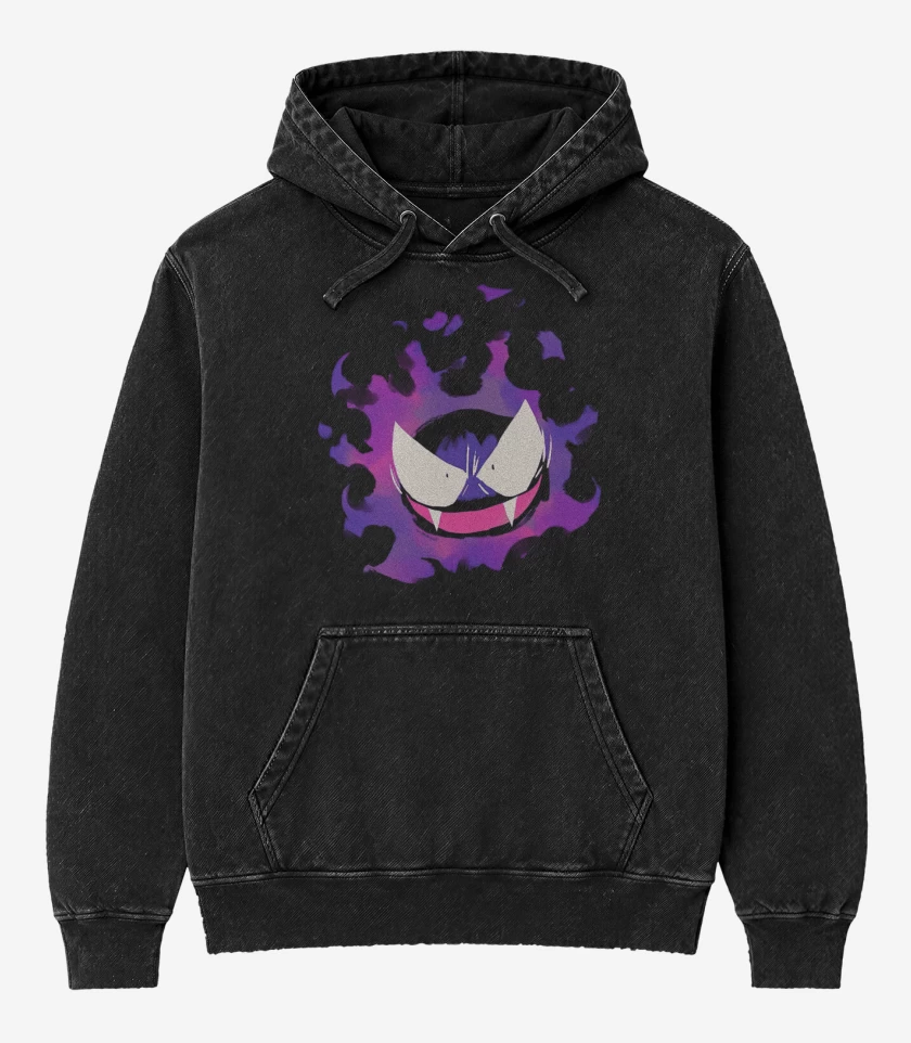 Poleron Canguro Acid Wash Negro de Gaastly