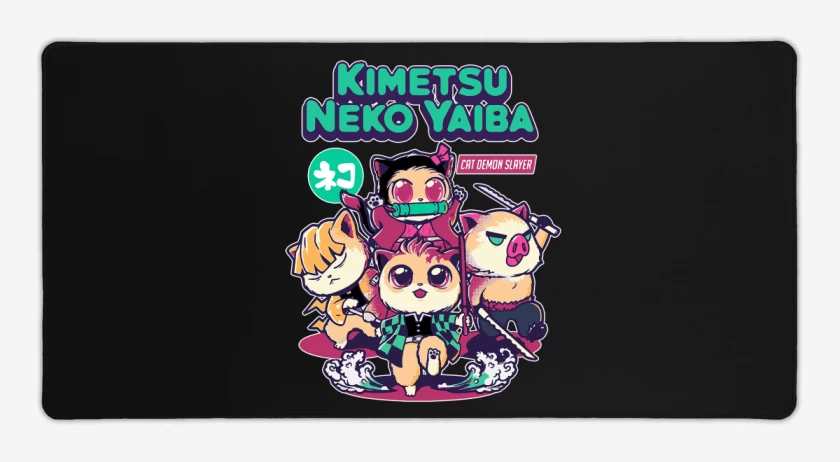 Mouse pad Gamer Negro de Kimetsu Neko Yaiba
