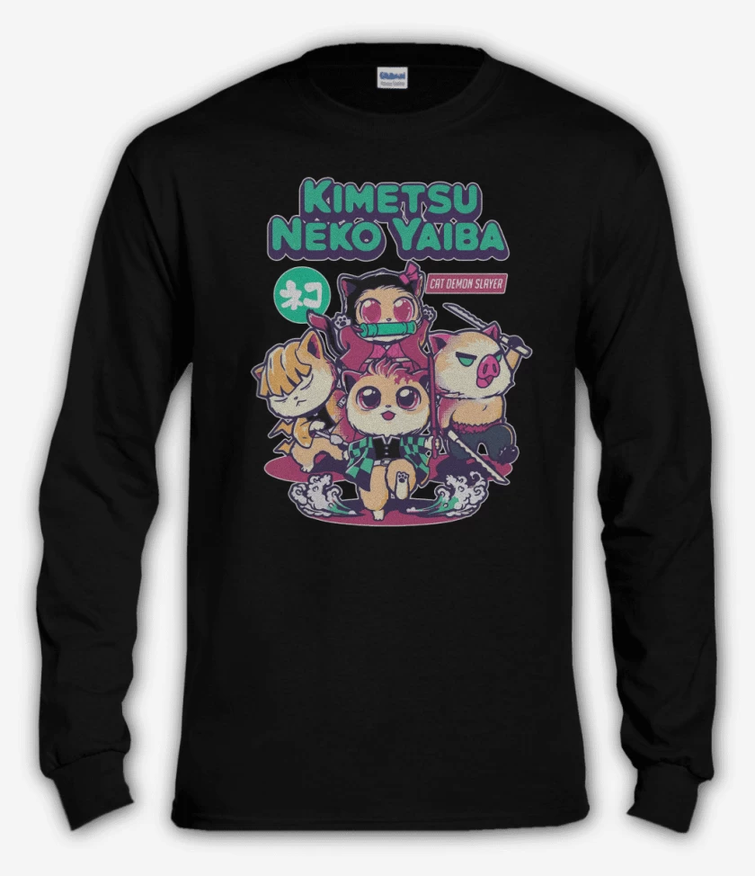 Polera manga larga Negro de Kimetsu Neko Yaiba