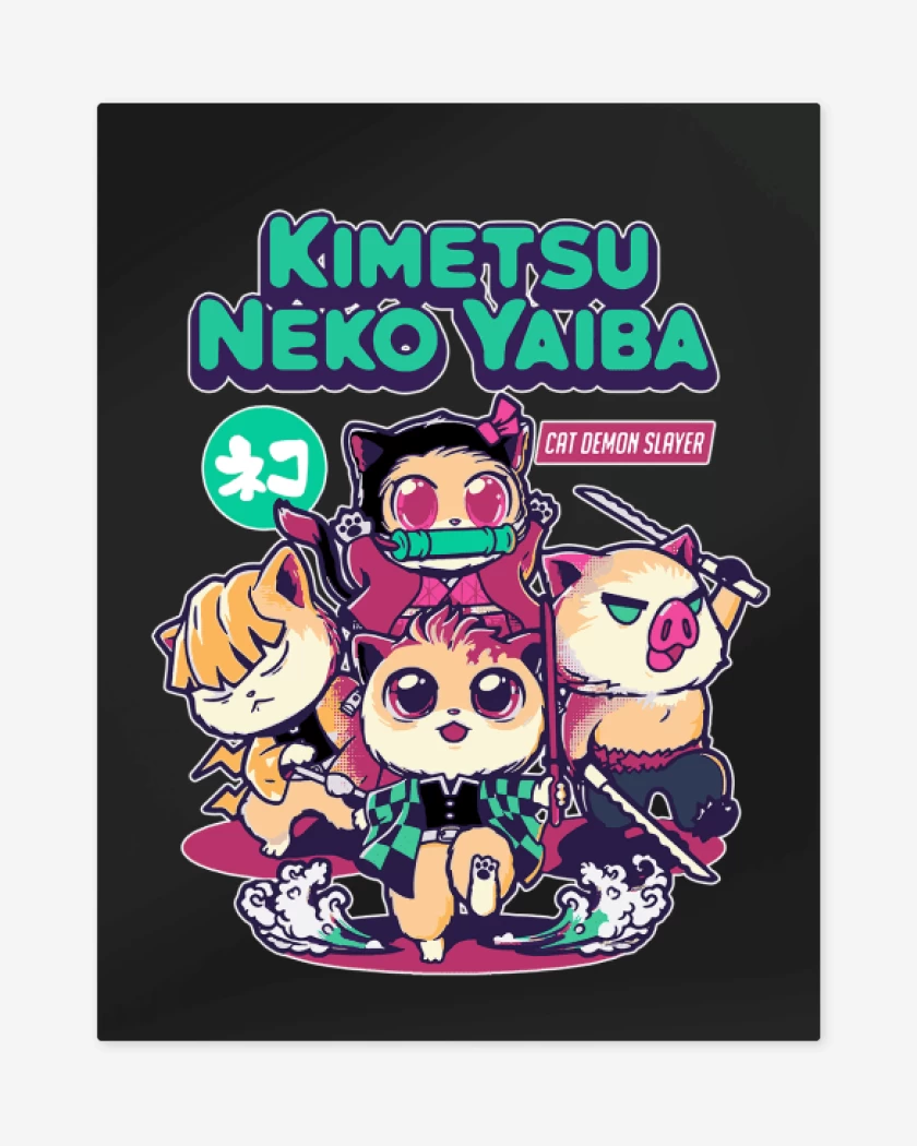Print metalico Negro de Kimetsu Neko Yaiba