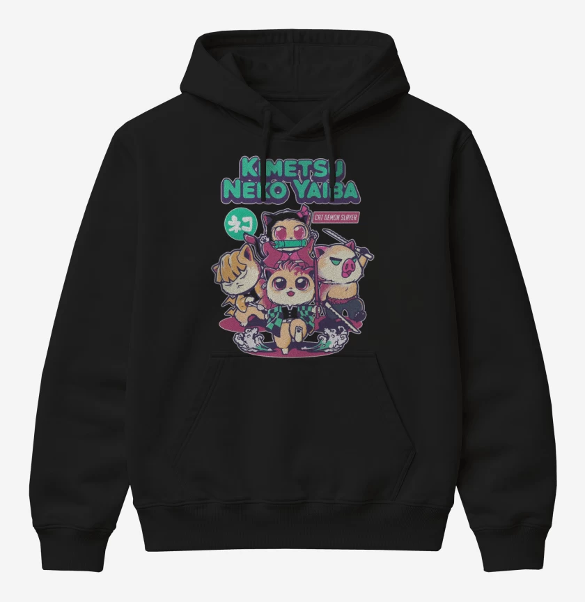 Poleron Canguro básico Negro de Kimetsu Neko Yaiba