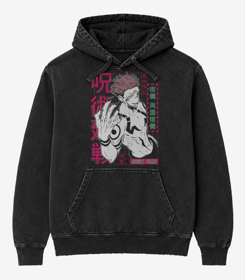 Poleron Canguro Acid Wash Negro de Sukuna
