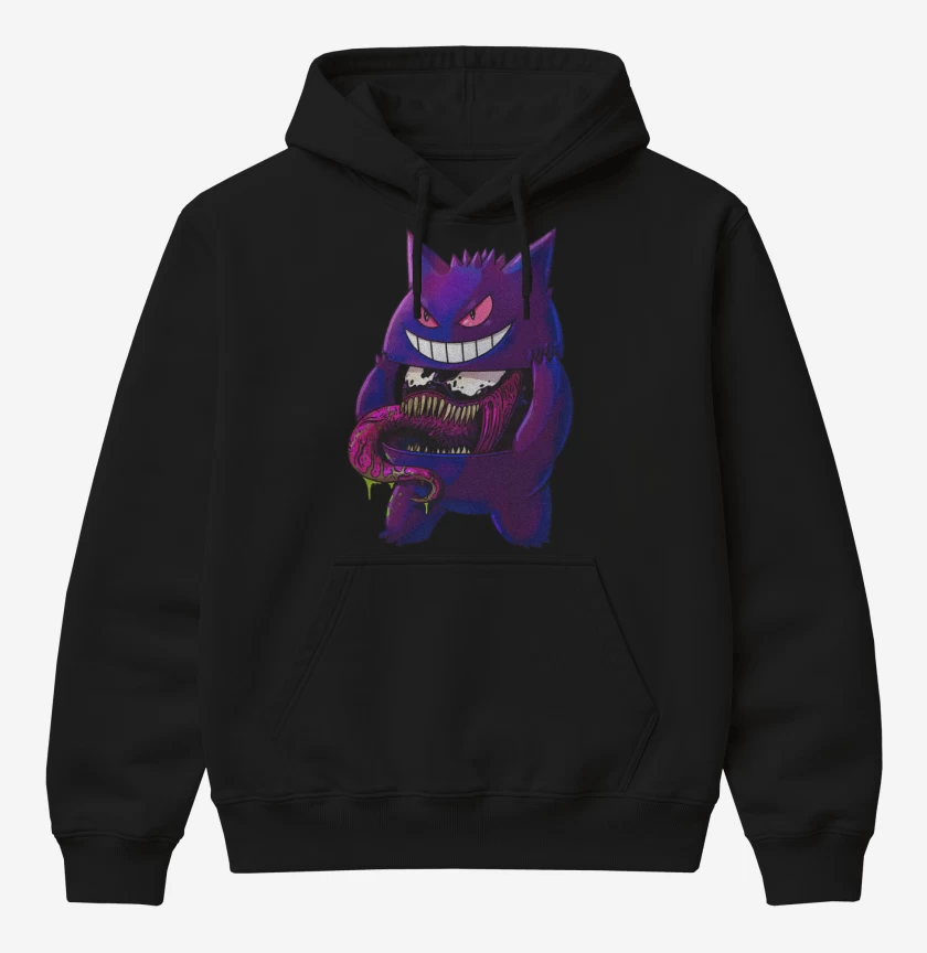 Poleron Canguro básico Negro de Gengar Desenmascarado