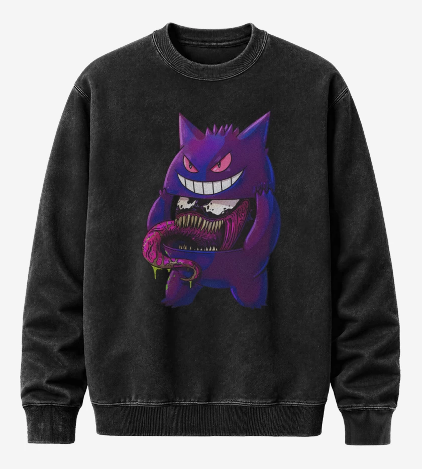 Poleron Polo Acid Wash Negro de Gengar Desenmascarado